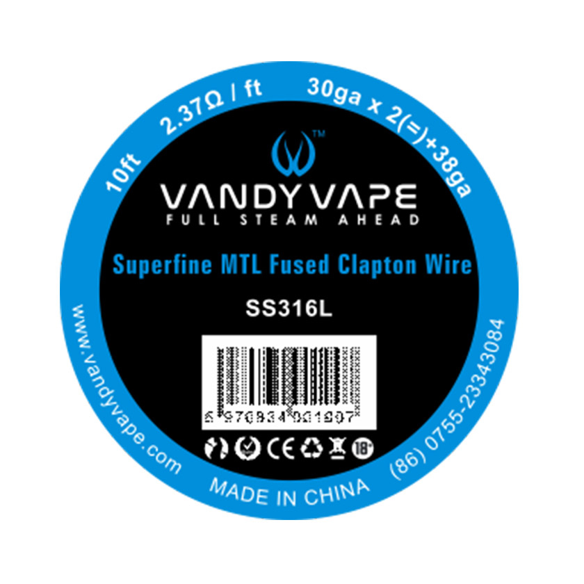 10ft SS316L Superfine MTL Fused Clapton Wire 30ga*2(=)+38ga (2.37ohm/ft)