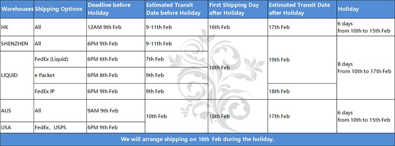 CNY Holiday Shipping Arrangement