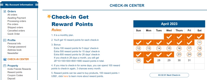 Check-in Get Reward Points