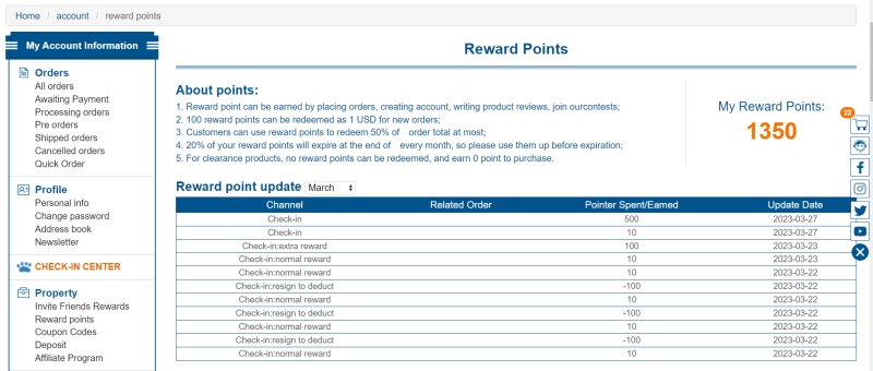 Check-in Get Reward Points