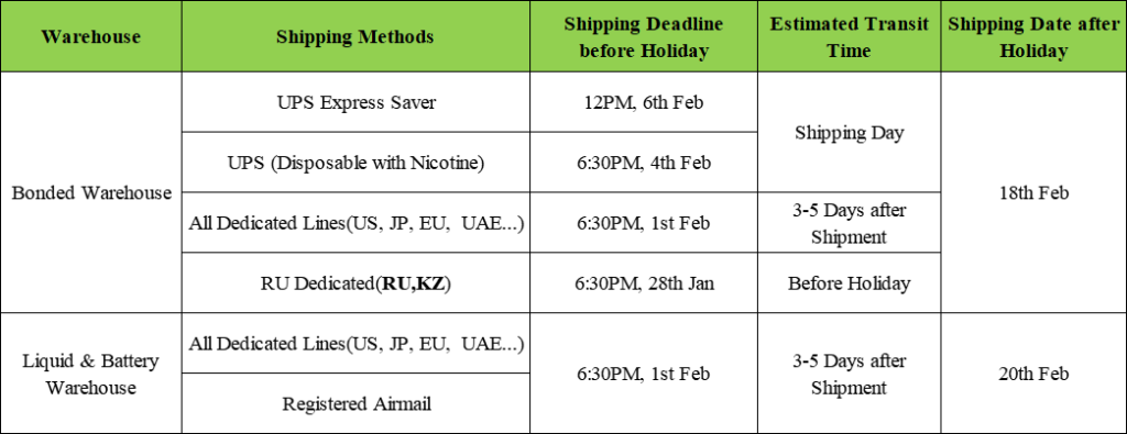 Spring Festival Holiday Notice 2024-Shipping Arrangement