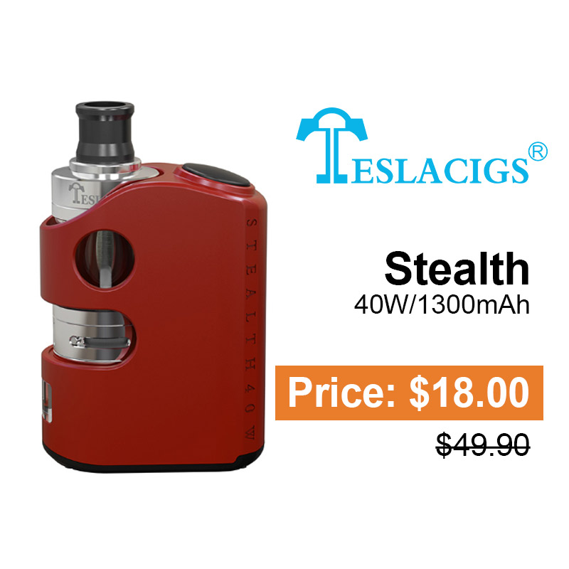 Tesla Stealth 40W 1300mAh Kit with Shadow 2ML Tank Atomizer Red