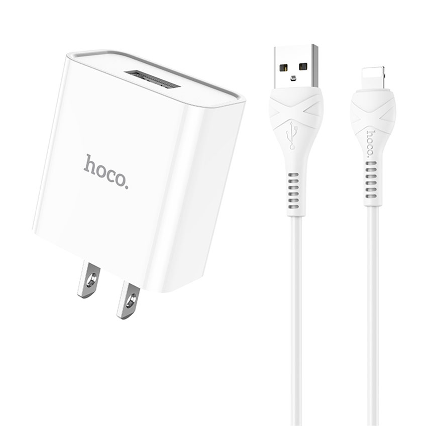 HOCO C81 Asombroso White Single Port Charger Set Fast Charger For 7/7 Plus/6S/6S Plus/6 Plus/6/SE (2020)/ 11/ 11Pro/11ProMax/XsMax,/XR/ XS/X/8/8 Plus/ AirPods/Ipad/Samsung/LG/HTC/Huawei/Moto/xiao MI and More