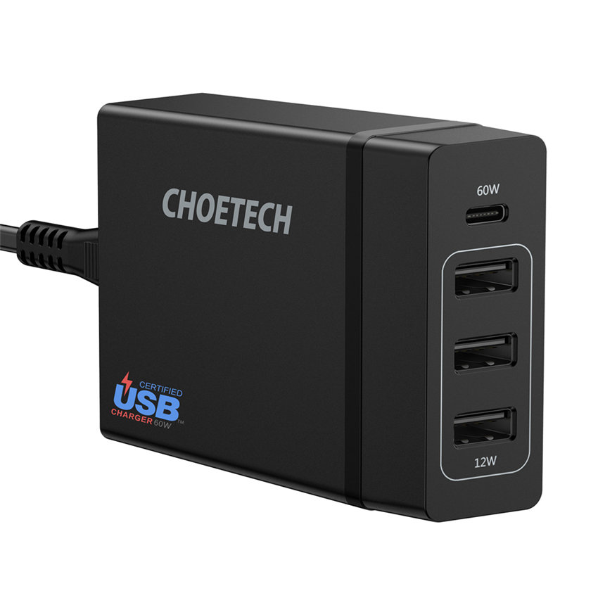 CHOETECH PD72-1C3U Four ports Wall Fast Charging For 7/7 Plus/6S/6S Plus/6 Plus/6/SE (2020)/ 11/ 11Pro/11ProMax/XsMax,/XR/ XS/X/8/8 Plus/ AirPods/Ipad/Samsung/LG/HTC/Huawei/Moto/xiao MI and More