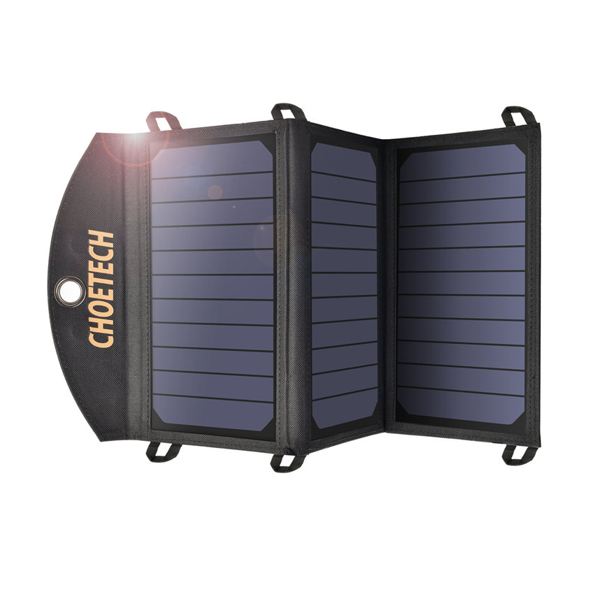 CHOETECH SC001 19W Three Panels Solar Charger  Dual USB(5V/4A Max Overall), Portable Waterproof Solar Panels Phone Charger Compatible With Phone 11/Xs/XR/X/8, iPad, Samsung Galaxy, LG, Google Pixel And More
