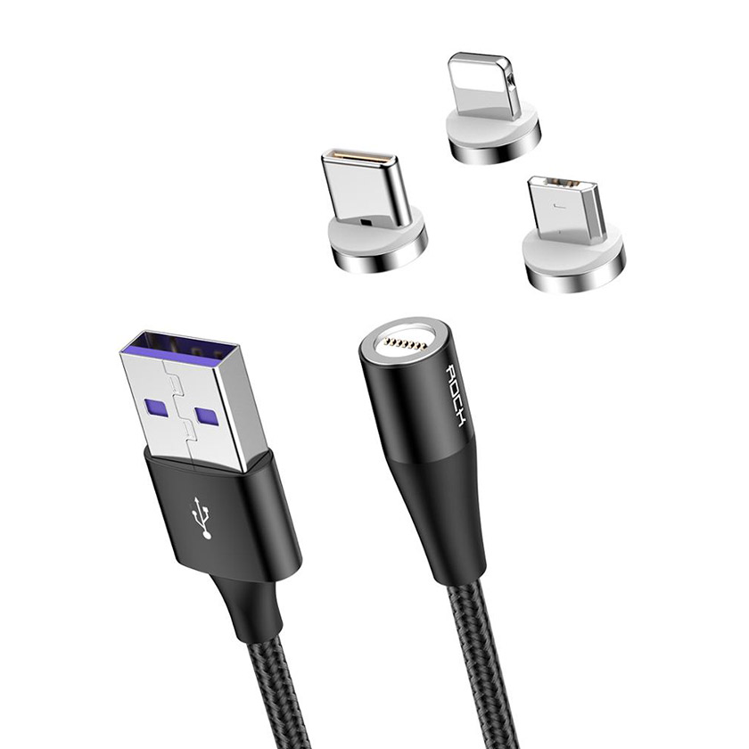 ROCK G1 3 in 1 Magnetic 3A Braided Fast Charge,Sync Cable 100cm