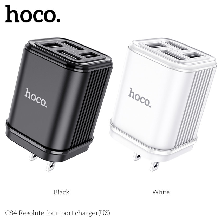 HOCO C84 Four-Port Charger Fast Charging For 7/7 Plus/6S/6S Plus/6 Plus/6/SE (2020)/ 11/ 11Pro/11ProMax/XsMax,/XR/ XS/X/8/8 Plus/ AirPods/Ipad/Samsung/LG/HTC/Huawei/Moto/xiao MI and More