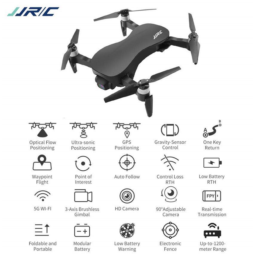 JJRC/SJRC X12 GPS Drone with 4K HD Camera 3-Axis Stabilized Gimbal 5G WiFi FPV Brushless Motor Drone Multi-Modes JJRC/SJRC Positioning Foldable RC Quadcopter for Adults with 2 Battery and Handbag