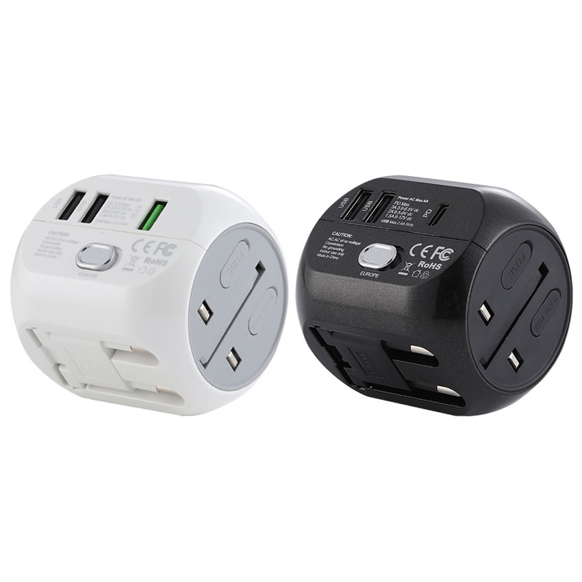 REMAX RL-EP08 LIFE Multi-Function International Travel AdapterUSB 2.0+ PD Fast Charging For 7/7 Plus/6S/6S Plus/6 Plus/6/SE (2020)/ 11/ 11Pro/11ProMax/XsMax,/XR/ XS/X/8/8 Plus/ AirPods/Ipad/Samsung/LG/HTC/Huawei/Moto/xiao MI and More