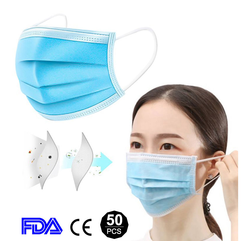 KingYLin Blue Disposable Protective Mask with CN & FDA Certification (50pcs/pack)