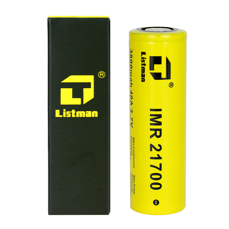 2pcs Listman IMR 21700 3800mAh 40A Flat Top Li-ion Rechargeable Battery