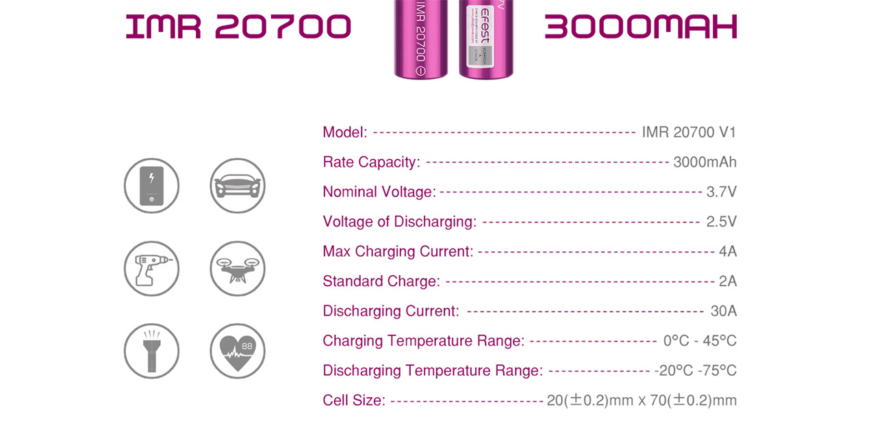 Efest IMR 20700 3000mAh 30A Battery