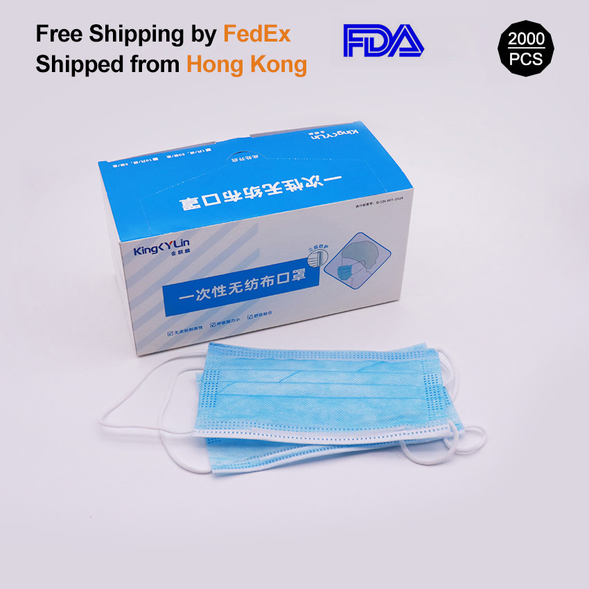 2000Pcs KingYLin Blue Disposable Protective Mask with CN & FDA Certification