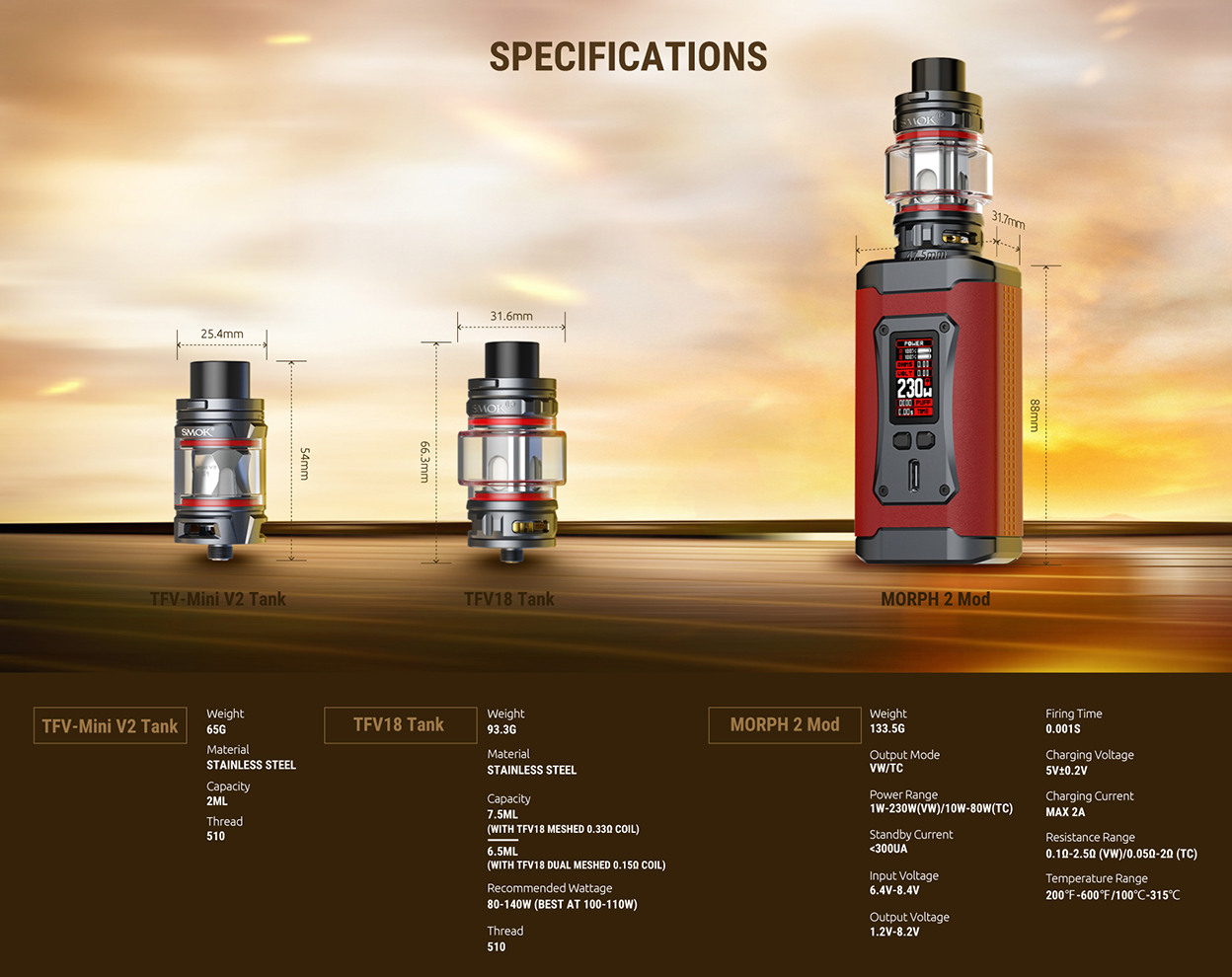 SMOK Morph 2 230W Mod Kit with TFV18 Tank 7.5ml