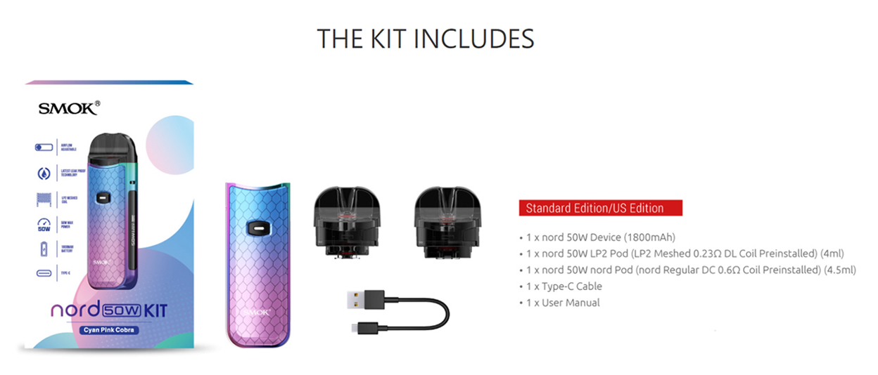 SMOK Nord 50W Pod System Kit 1800mAh 4.5ml