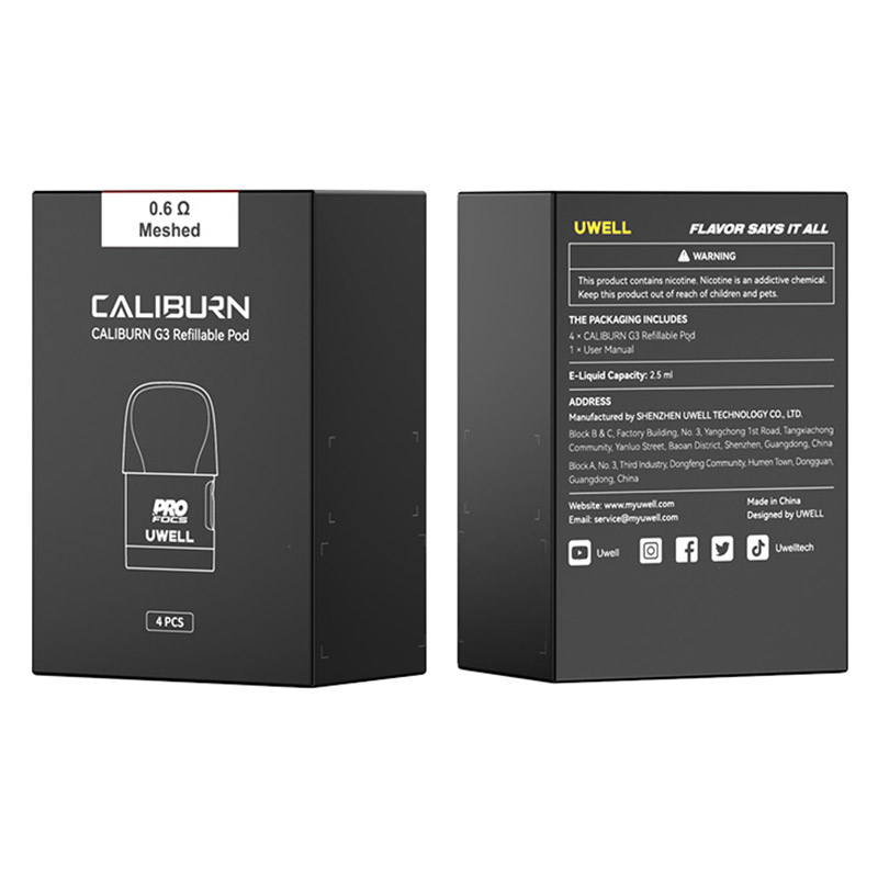 Uwell Caliburn G3 / Caliburn GK3 / Caliburn G3 ECO / Caliburn GK3 TENET Pod Cartridge 2.5ml / 2ml (4pcs/pack)