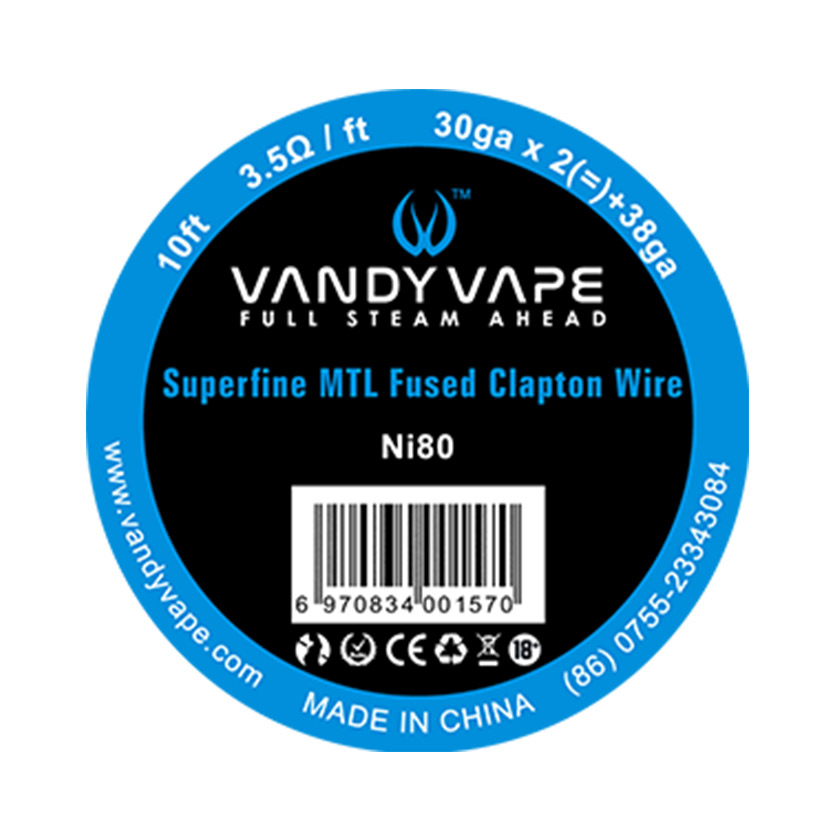 10ft Vandy vape Ni80 Superfine MTL Fused Clapton Wire 30ga*2(=)+38ga (3.5ohm/ft)