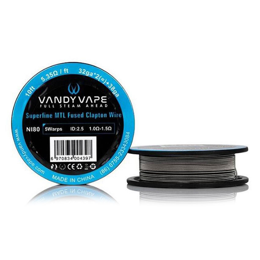 10ft Vandy vape Ni80 Superfine MTL Fused Clapton Wire 32ga*2(=)+38ga (5.35ohm/ft)