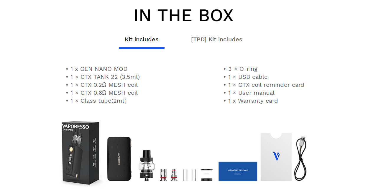 Vaporesso Gen Nano 80W Mod Kit with GTX Tank 22 2000mAh 3.5ml