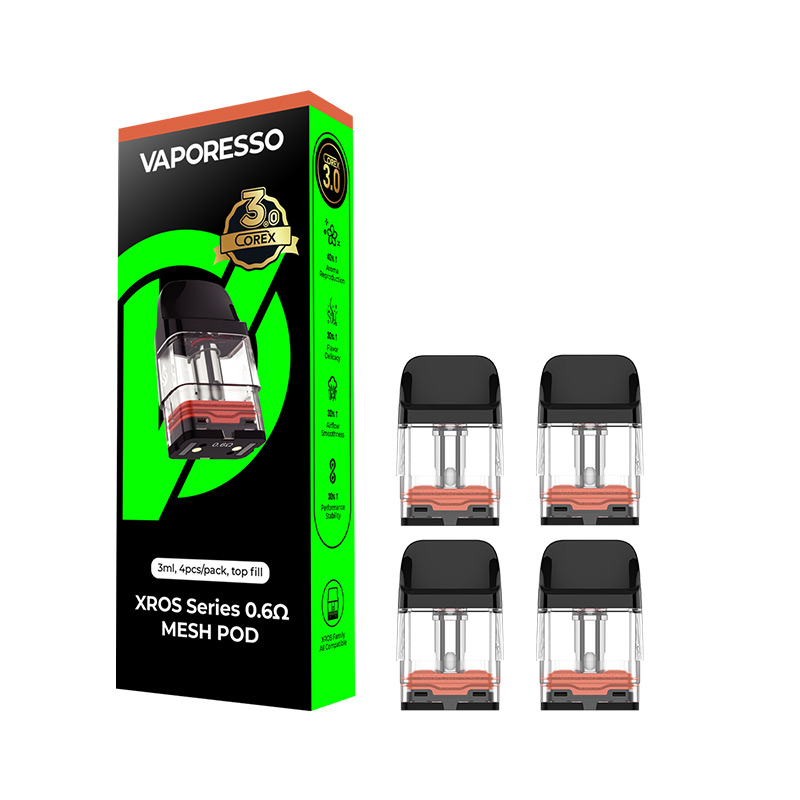 Vaporesso Xros Series Corex 3.0 Pod Cartridge for Xros 5/ Xros 5 MINI/ Xros / Xros 2 / Xros Mini / Xros 3 / Xros 3 Mini / Xros Nano / Xros 3 Nano / Xros Pro / Xros Cube / Xros 4 / Xros 4 Mini/Xros 4 Nano 2ml / 3ml (4pcs/pack)