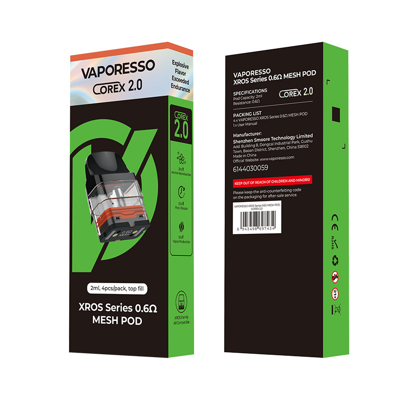 Vaporesso Xros Series Corex 2.0 Pod Cartridge for Xros / Xros 2 / Xros Mini / Xros 3 / Xros 3 Mini / Xros Nano / Xros 3 Nano / Xros Pro / Xros Cube / Xros 4 / Xros 4 Mini/Xros 4 Nano/ Xros 5 /Xros 5 Mini Kit 2ml / 3ml (4pcs/pack)
