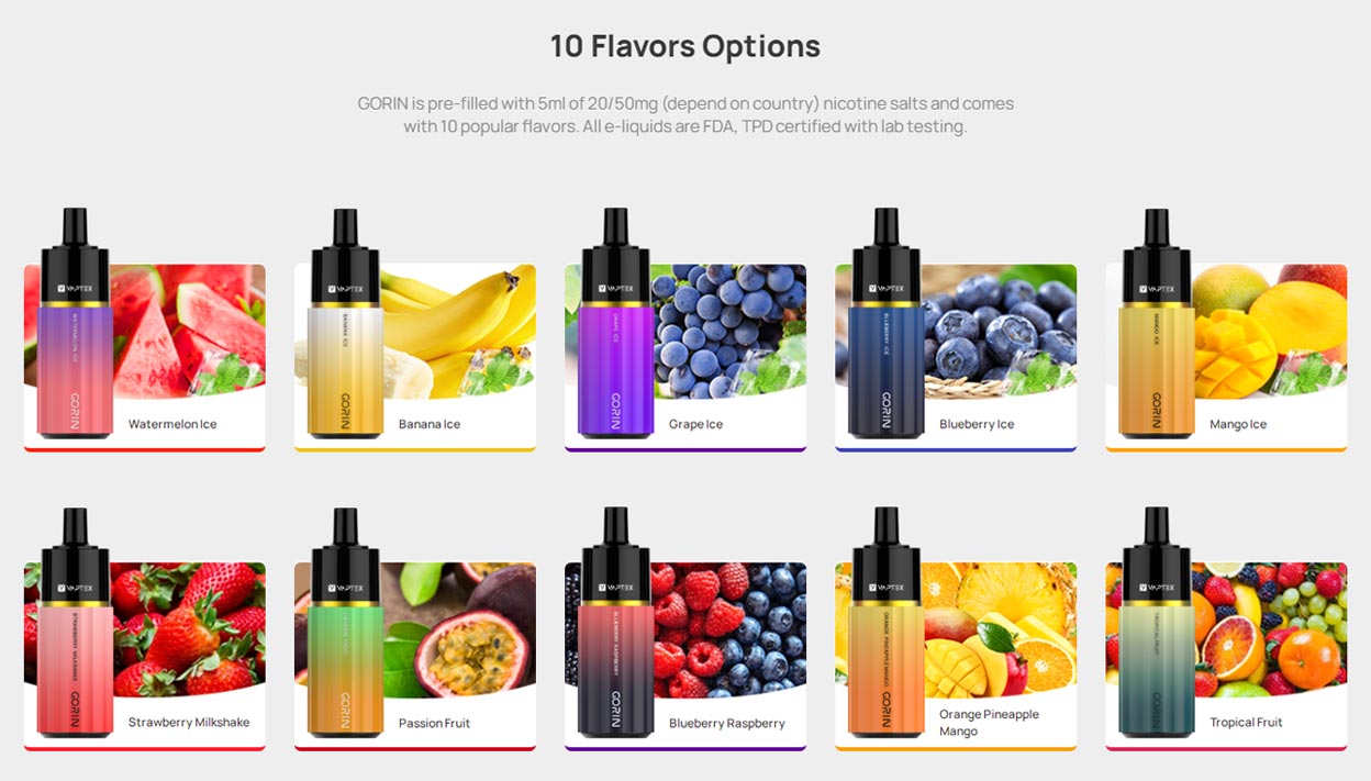 Các vị của Vaptex Gorin 2000 Puff