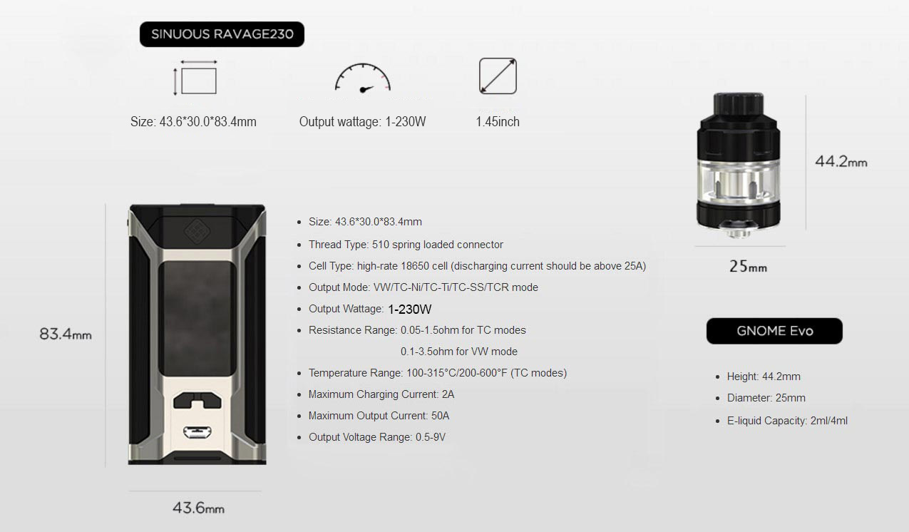 Wismec Sinuous Ravage230 230W Mod Kit