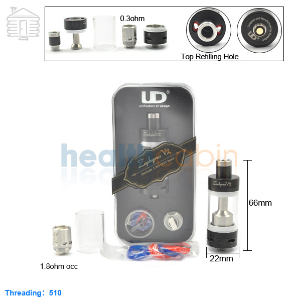 UD Youde Zephyrus V2 Black Tank Atomizer (0.3ohm+1.8ohm) 6ml