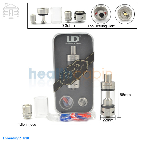 UD Youde Zephyrus V2 Stainless Tank Atomizer (0.3ohm+1.8ohm) 6ml